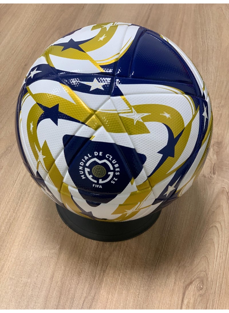 فيفا كرة قدم مغلفة 2025 - تصميم "مونديال دي كلوبيس فيفا" - مقاس 5 - كرة مباراة بيضاء/ذهبية/زرقاء داكنة [غير منفوخة] - Image 1